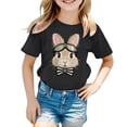 thumbnail image 4 of Easter Toddler Girls Shirt Cute Bunny Print Short Sleeve with Bow Tie Glasses Design Casual Summer Tee Black 13 Years-14 Years, 4 of 4