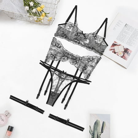 Generic Popular Sexy Garter Suit Lace Stitching Mesh Sexy Lingerie Four-Piece Set Or Five-Piece Set