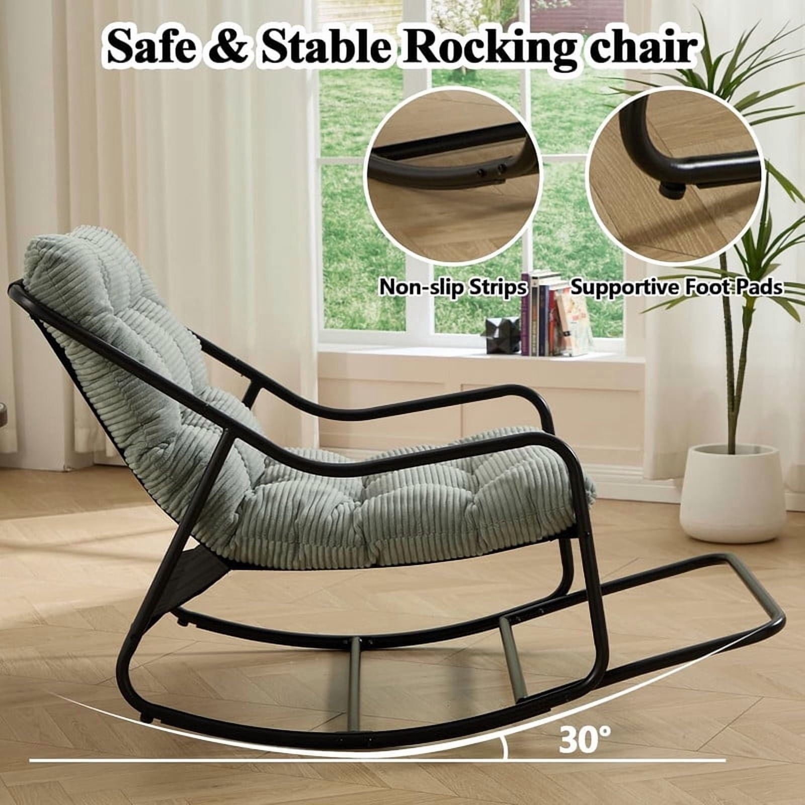Outdoor Rocking Chair, Papasan Rocking Chair with Metal Frame, Comfy Rocker Lounge Chair for Living Room Porch Patio Garden