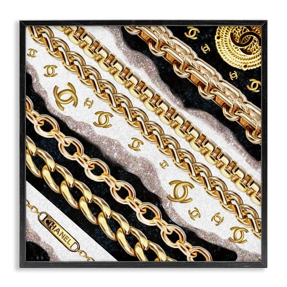 Stupell Industries Modern Fashion Chains and Glam Pattern Black Framed Giclee Art, 12 x 12, by Ziwei Li