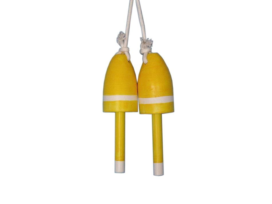 Wooden Yellow Maine Lobster Trap Buoy 7 Set Of 2 Nautical