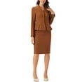 thumbnail image 1 of Conjuntos de trajes para mujeres INSPIRE CHIC, atuendos de negocios, blazer peplum sin cuello, falda lápiz formal, conjunto de 2 piezas, XS, marrón, 1 of 6
