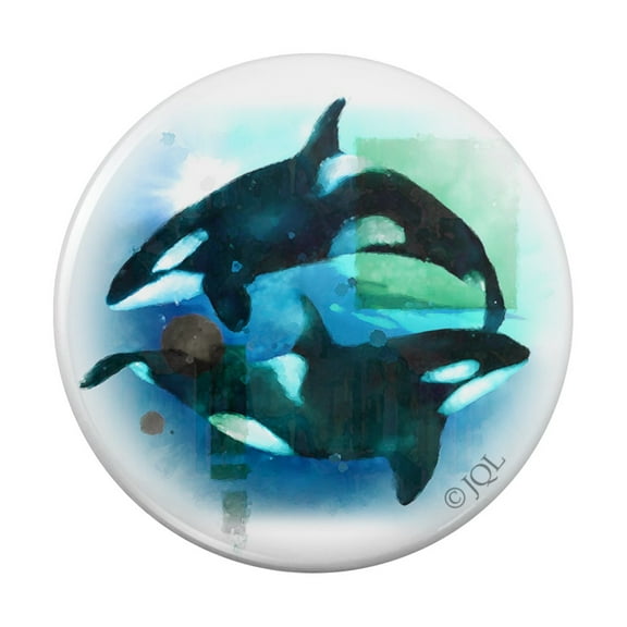 Orcas Killer Whales Watercolor Yin Yang Pinback Button Pin