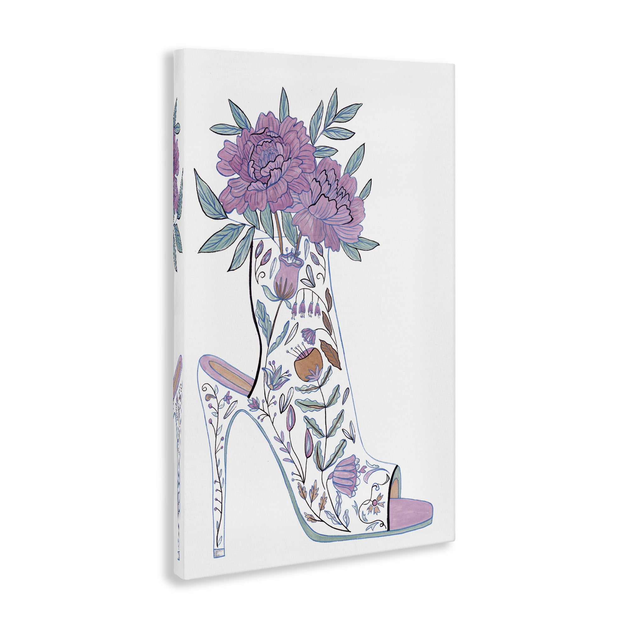 Stupell Industries Shoe with Bouquet Botanical & Floral Painting Gallery Wrapped Canvas Art Print Wall Art, 20 x 30