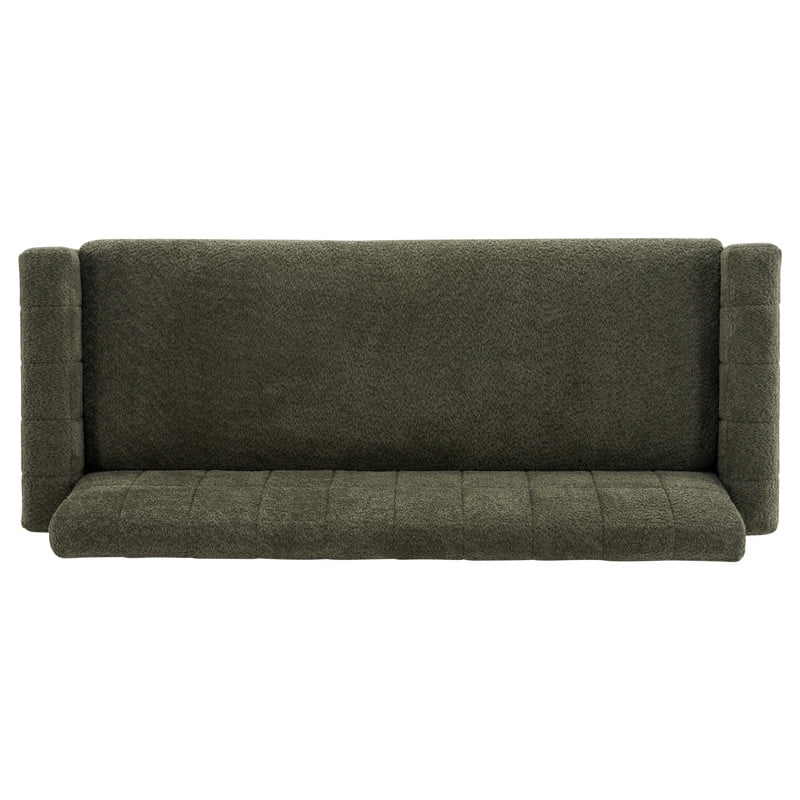 Upholstered 2-3 Seater Loveseat, Boucle Fabric Biscuit Backrest Sofa with Square Arms, Modern Couch with Solid Wood Legs