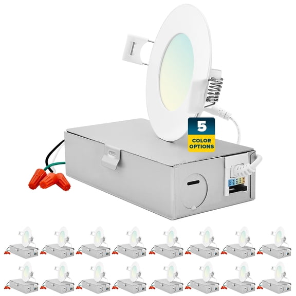 Sunperian 16-Pack 3 inch Ultra-Thin LED Recessed Light J-Box 5 Color Options 8W 540 Lumens Dimmable Wet Rated ETL Listed