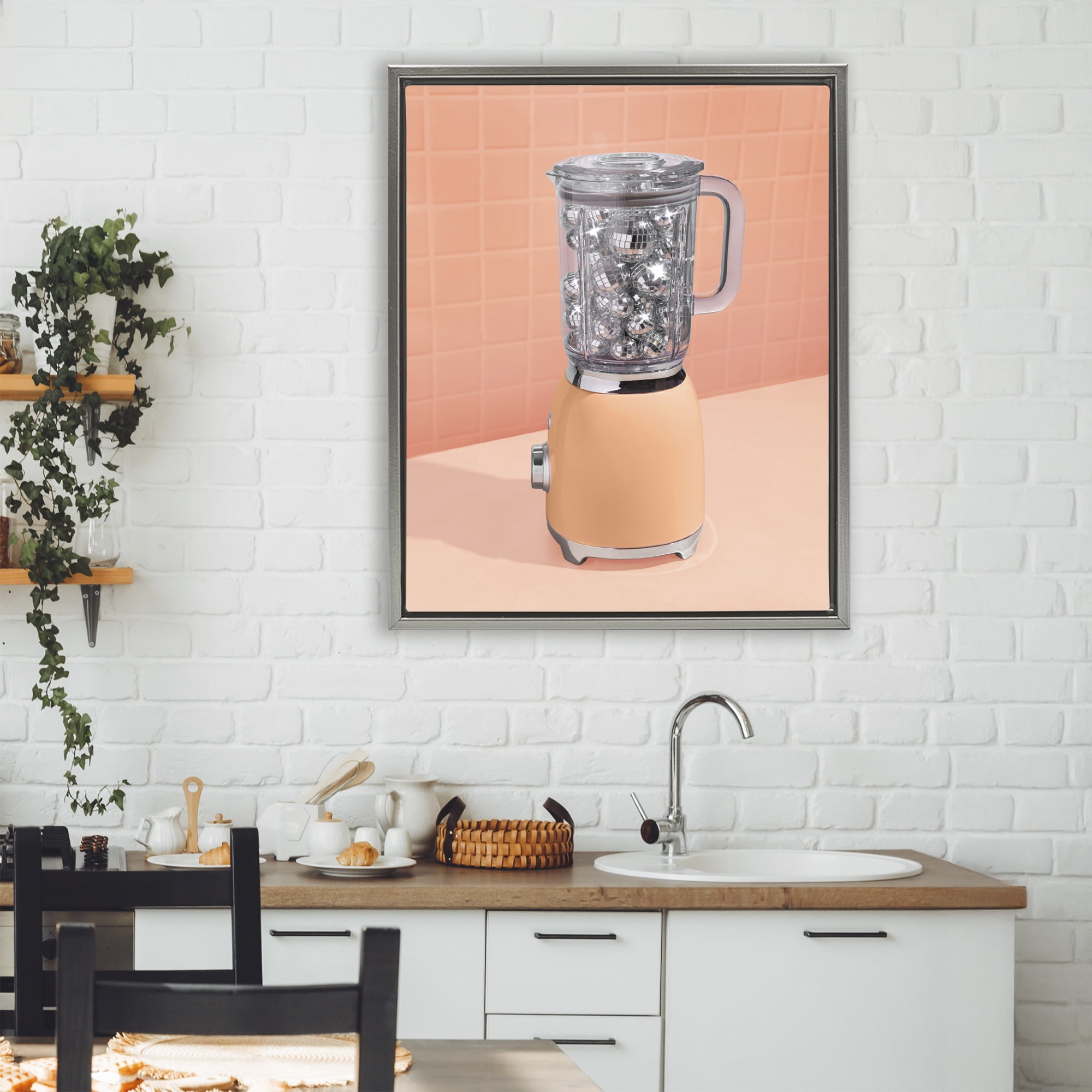 Stupell Industries Disco Drink Blender over Orange Gray Framed Floater Canvas Wall Art, design by LISH Creative
