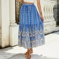 thumbnail image 5 of SWSMCLT Women's Pleated Skirt Gypsy Aline High Waisted Elastic Rayon Fashion Beach Stretch Elastic Waist Blue 4-6, 5 of 5