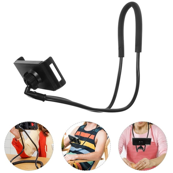 Worgeous Universal Hanging on Neck Lazy Phone Holder DIY Free Rotating Stand on Table Functions Mobile Phone Mount Stand Lazy Bracket (Black)