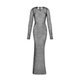thumbnail image 1 of Coduop Women Knitted Bikini Cover Up Maxi Dress Long Sleeve Fishnet Hollow Out Swimsuit Cover Up, 1 of 4