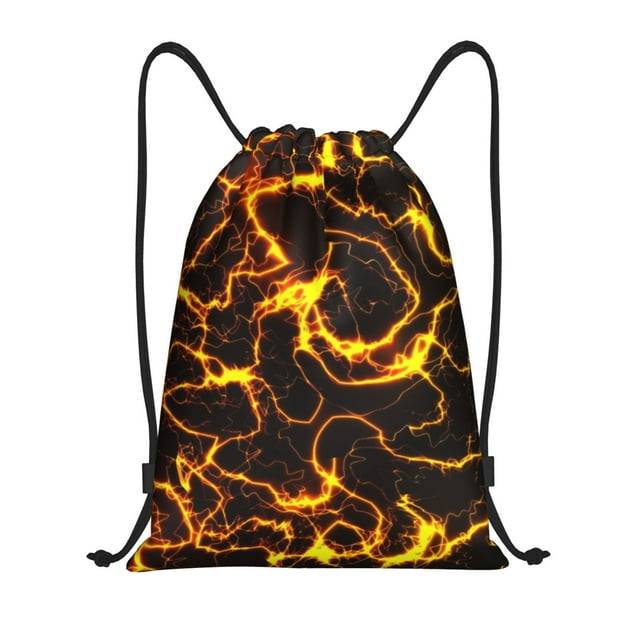 Saiise Orange Lightning Pattern Sports Drawstring Backpack - String Swim Gym Bag with Wet Proof Pocket for Women&Men-Medium