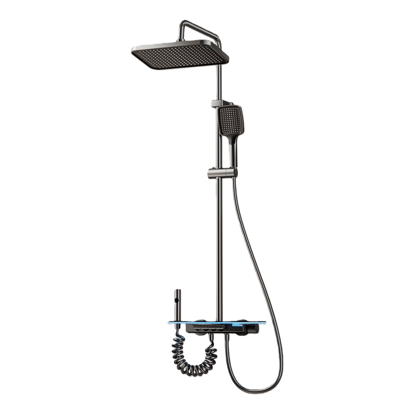 Shower System with Digital Temperature Display, Dual Shower Head Faucet Set with 12 Inch Rain Shower Head and Handheld Shower Head Fixtures, LED Piano Keys, 4 Water Outlet Modes, Gray