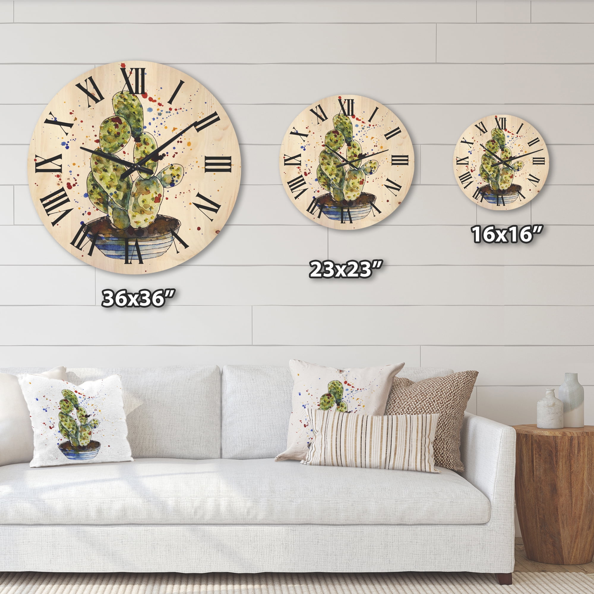 Designart 'Abstract Cactus Houseplant' Traditional Wood Wall Clock