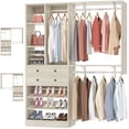 thumbnail image 6 of Homieasy 5FT Walk-in Closet System with Drawers, 60'' Closet System with 3 Hanging Rods and Shoe Racks, Wall Mounted Clothes Rack with Storage Shelves, for Bedroom, Closet, 79.7'' Height, White Oak, 6 of 9