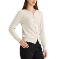 thumbnail image 4 of Suéter ligero de mujer Inspire Chic, con cuello redondo, botones, manga larga, cardigan, talla XL, color beige, 4 of 6