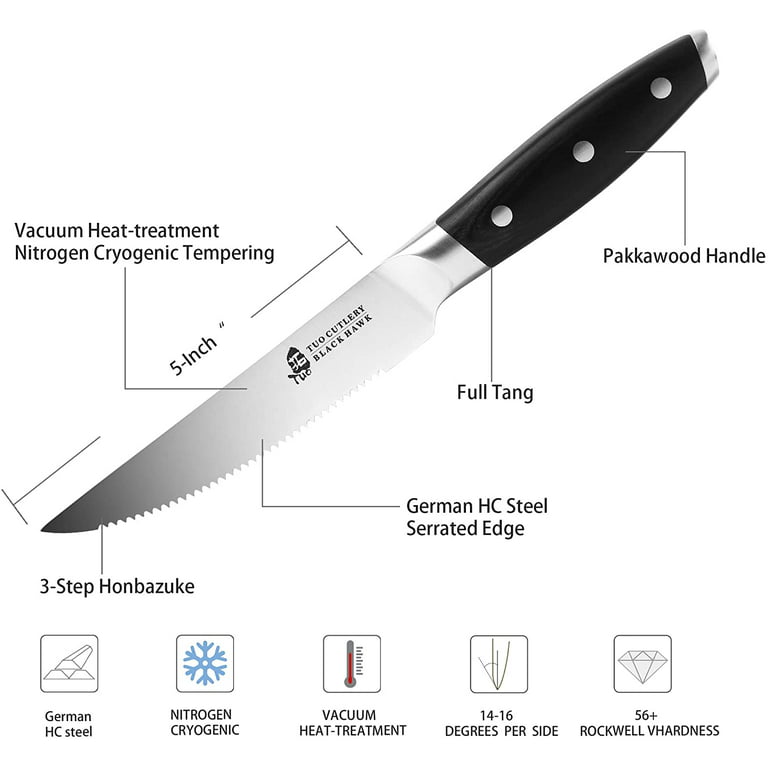 OAKSWARE Steak Knives, Non Serrated Steak Knife Set of 4, German Steel  Steak Knife Set 5 Inch, 4 Pieces Professional Straight Edge Knives - Full  Tang