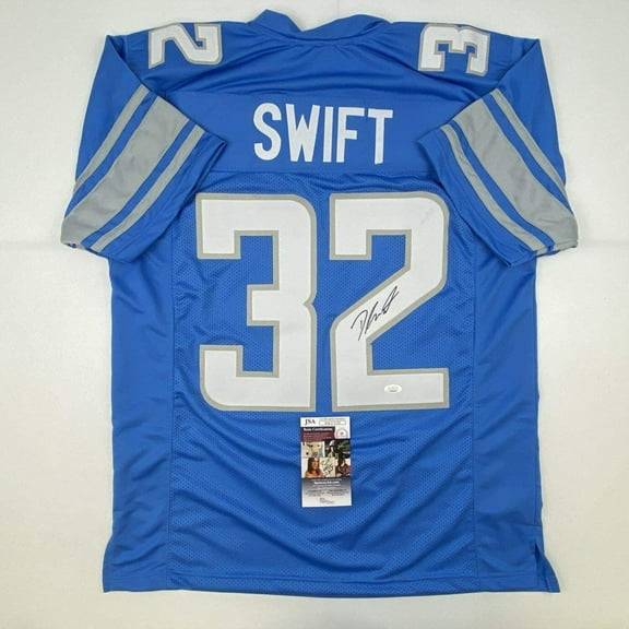 Autographed/Signed D'Andre Swift Detroit Blue Football Jersey JSA COA