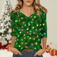 thumbnail image 2 of Fiaer Womens V Neck T Shirts Christmas 3/4 Sleeve Plus Size Tshirts Snowflakes Fashion Casual Baggy Xmas Tops Green S, 2 of 4