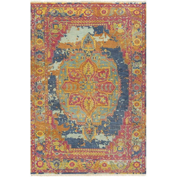 Hauteloom Ninepoints Wool Living Room, Bedroom Area Rug - Traditional - Dark Pink, Sage, Navy - 2' x 3'