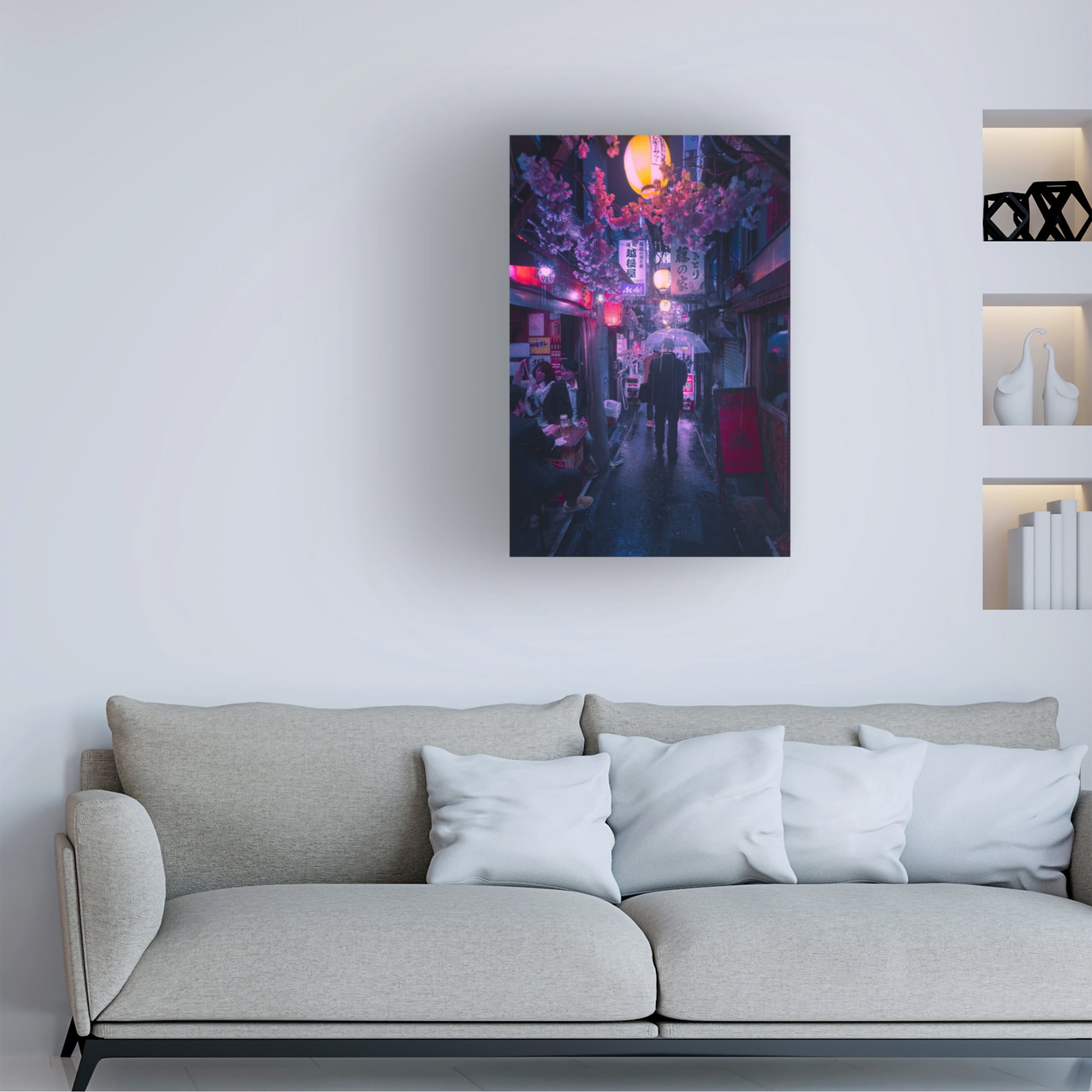 Canvas Wall Art - Javier De La 'Tokyo Blue Rain' Wall Art for Living Room, Bedroom, or Office Décor by Trademark Fine Art - 12 x 19 Inches