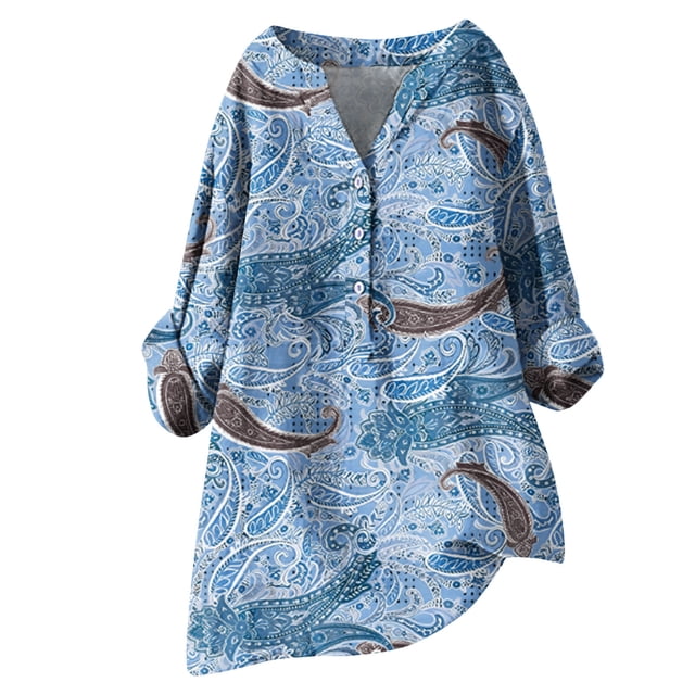 ICHUANYI Liquidación Blusa casual de manga larga de verano para mujer con cuello en V y estampado ICHUANYI WER202308251066