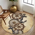 thumbnail image 2 of Round Rugs 5Ft, Vintage Anchor Nautical Round Area Rug Washable Indoor Throw Carpet, Coastal Compass Brown Soft Non Slip Circle Rug for Cabinet Bathroom Home Decor Aesthetic, 2 of 8