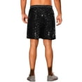thumbnail image 3 of Pantalones cortos de lentejuelas Argyle Inspire Chic para hombres, cortos metálicos elásticos de cintura disco brillantes y calientes con bolsillo 30 negro, 3 of 5