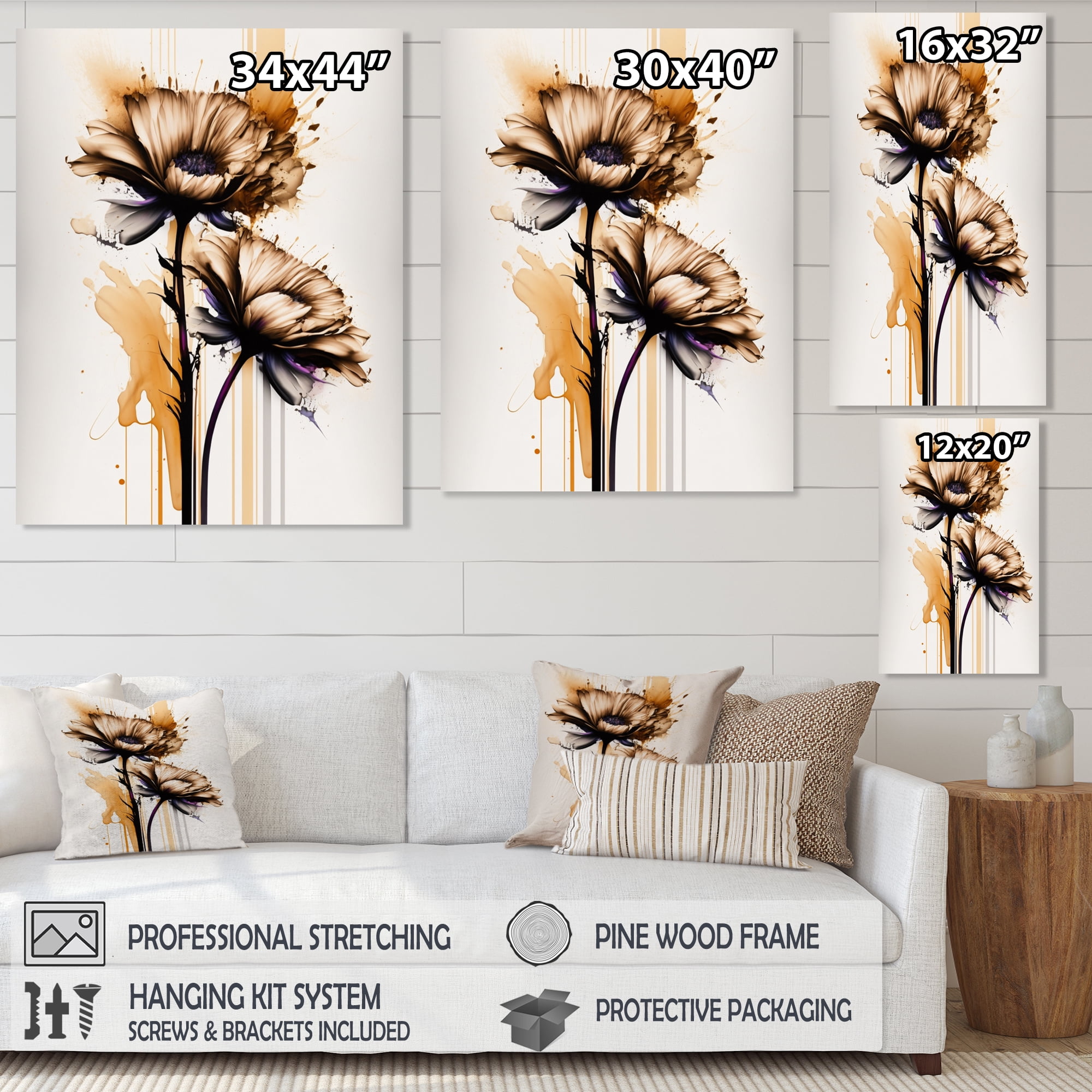 Designart Orange Gerbera Flower On Abstract Fusion I Canvas Wall Art