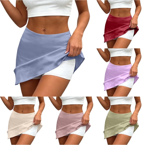 Wxolcjlv Women's Crossover Waist Athletic Skort Attached Inner Short Tennis Workout Skorts