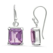 PARADE OF JEWELS Sterling Silver 10x8mm Emerald Cut Amethyst Drop Dangle Earrings