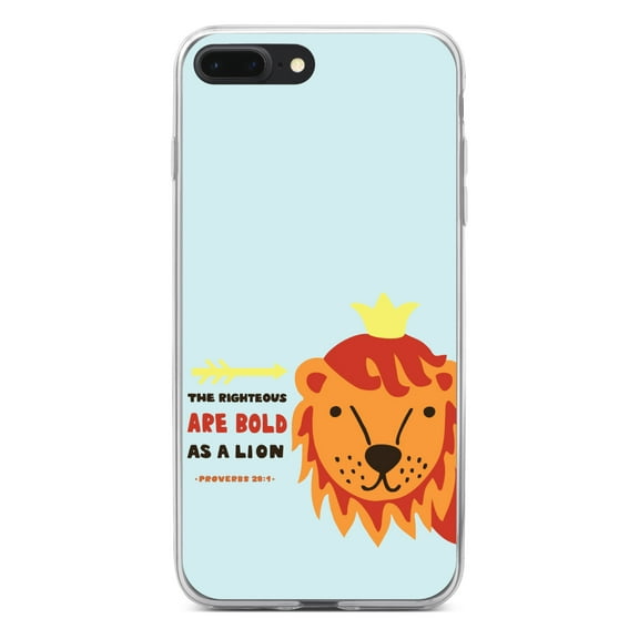DistinctInk Clear Shockproof Hybrid Case for iPhone 7 PLUS / 8 PLUS (5.5" Screen) - TPU Bumper, Acrylic Back, Tempered Glass Screen Protector - Proverbs 28:1 - The Righteous Are Bold As a Lion