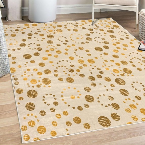 Modern Art Decorative Rug, Grunge Polka Dots Spots Backdrop Motif Retro Nostalgic Aesthetic Image Print, Quality Carpet for Bedroom Dorm and Living Room, 6 Sizes, Pale Coffee, by Ambesonne