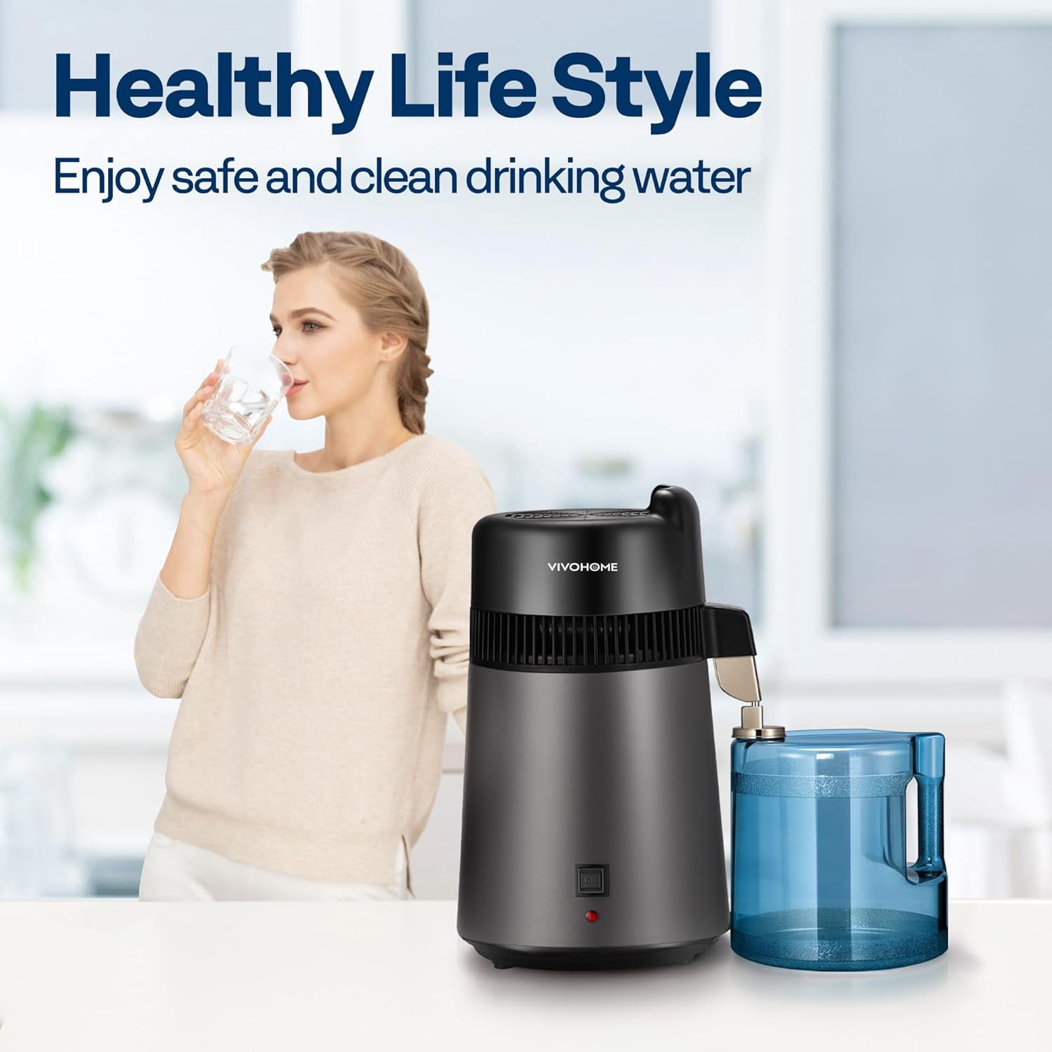 SPECSTAR Water Distiller Countertop 1.6 Gallon/6L 900W Distilled Water Machine with Smart Switch Purifier Filter for Home Office, White