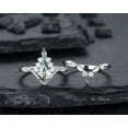 thumbnail image 3 of Kite Shape Moss Agate and Diamond Engagement Ring Set, V Shape White Gold Moss Agate Promise Ring Wedding Set, Bridal Set for Women, 3 of 5