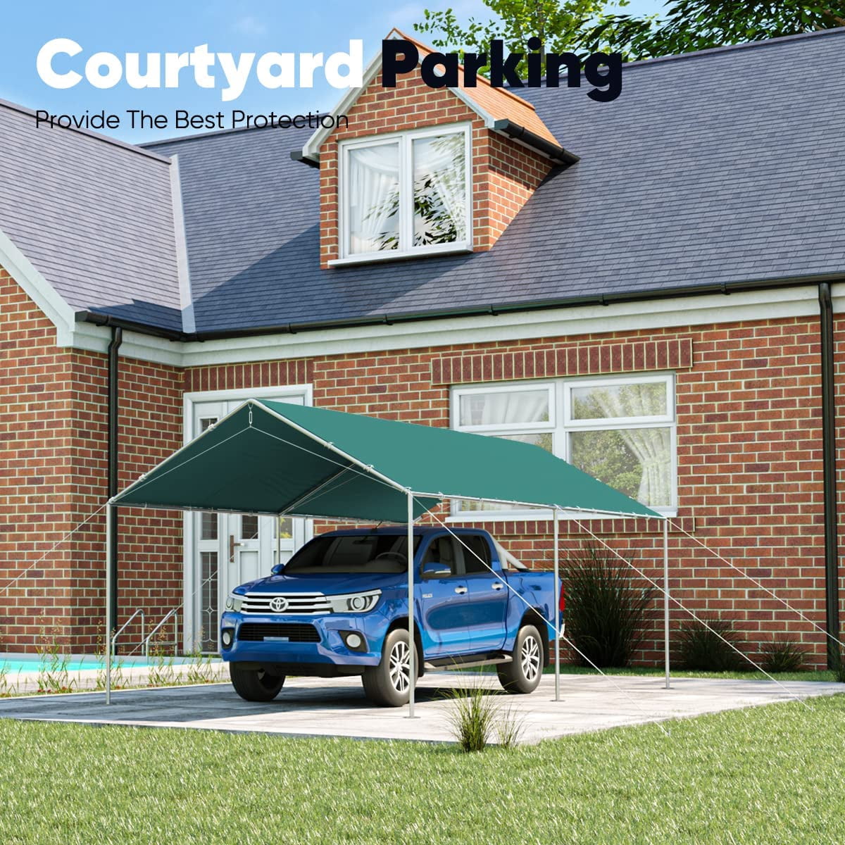 Quictent 10X20ft Heavy Duty Carport Outdoor Car Canopy with 3 Reinforced Steel Cables-Green