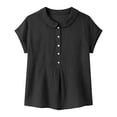thumbnail image 7 of VBVC Women's Peter Pan Collar Short Sleeve Blouse, Ladies' Button Down Breathable Casual Top, Solid Color Loose Fit Work Shirt For Women,Black,S-2XL, 7 of 7
