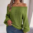 thumbnail image 2 of Lovskoo 2024 Sweaters for Women Long Sleeve Solid Hollow Out Off Shoulder Lantern Sleeve Sweater Green, 2 of 8
