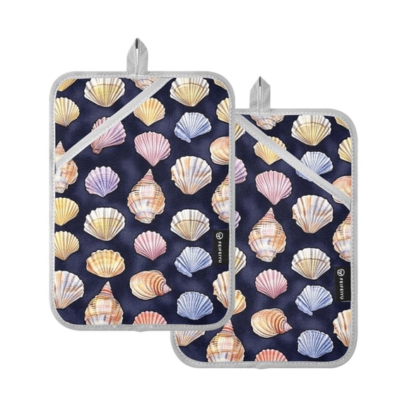 Colorful Seashell Oven Mitts Pot Holders 2 pcs Heat Resistant for Kitchen Baking Grilling