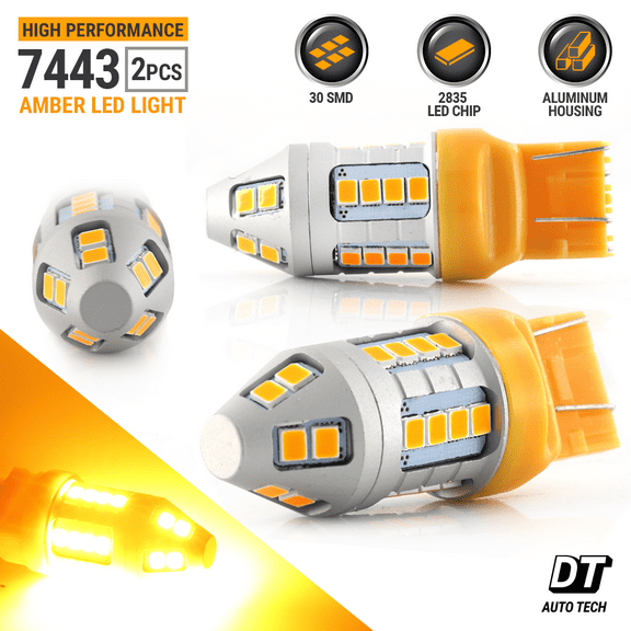 7443 7440 7444 LED Amber Yellow Front Real Turn Signal Parking DRL Light Bulbs