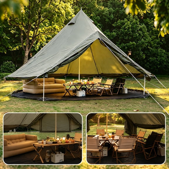 Oxford Bell Tent for Family Camping, Spacious 13.1ft Yurt with Stove Jack, Large Glamping Tents for 4-8 People, 4 Season Oxford Hot Tent Shelter, Green