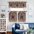 thumbnail image 2 of Country Stars Kitchen Curtains Valances and Tiers Set of 3 Vintage Dark Red Star Black Plaid Brown Wood Grain Tier Curtains and Valance with Rod Pocket for Small Windows, 27.5"x36", 2 of 9