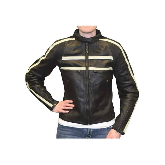 Redline Womens Naked Goat Skin Striped Racing Jacket, Black & White L-2402 (2XL)