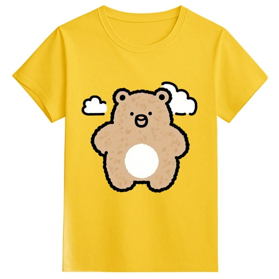 Razzly Little Girl T-Shirt, Teddy Bear Graphic Shirt Toddler Cotton Tshirt Child Basics T Shirts Girl Summer Shirts(Yellow,3-4 Years)