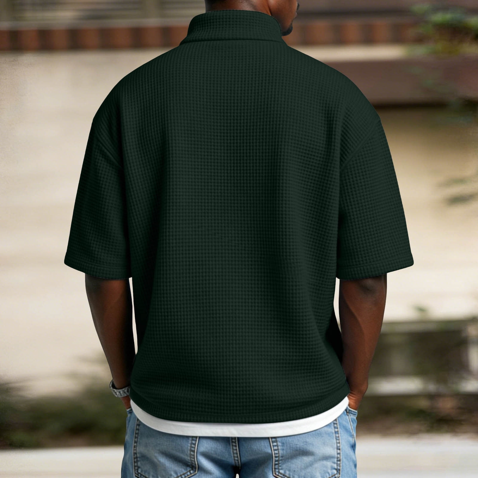 メンズウェア BREATHABLE WAFFLE MOCK NECK TEE &PANTS Kalauyu Men's Waffle Tees Short Sleeve Mock Neck Quarter Ziper