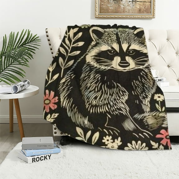Shiartex  Raccoon Blanket Raccoon Gifts for Girls Women Raccoon Throw Blanket for Kids Adults Soft Warm Cozy Blanket for Couch Sofa ​Bed White