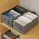 thumbnail image 4 of Caja organizadora de tela con asas | Cesta de estante para armario de tejido no tejido | Cartón reforzado | Resistente a manchas para hogar, oficina y cajones | 18.5 x 11 x 7.9 in | Gris | 1 unidad, 4 of 9