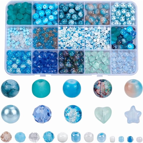 1 Box 480Pcs Blue Assorted Beads Bracelet Making Kit Glass Beads 20g 4mm Faceted Beads for DIY Bracelets Earrings Necklace Phone Charm Jewelry Making Accessories Blue DIY