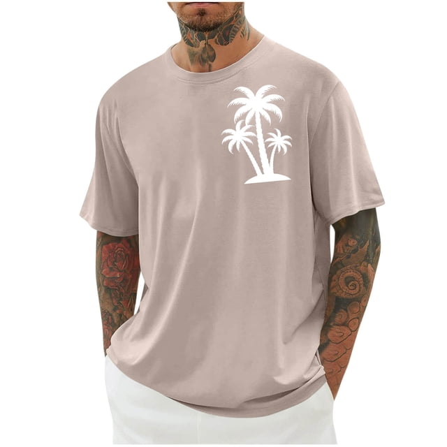 Chemises pour Hommes, Hommes Imprimé Col Rond Décontracté Mode Manches Courtes Blouses Col Rond Chemises