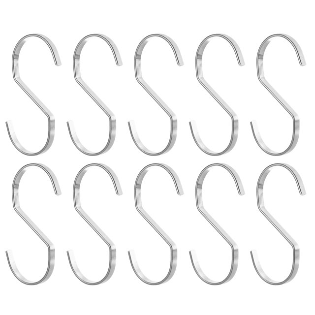 Unique Bargains 12Pcs 4.1 Inch Flat S Hooks Hanging Hook for Home Kitchen Storage, 7mm Silver