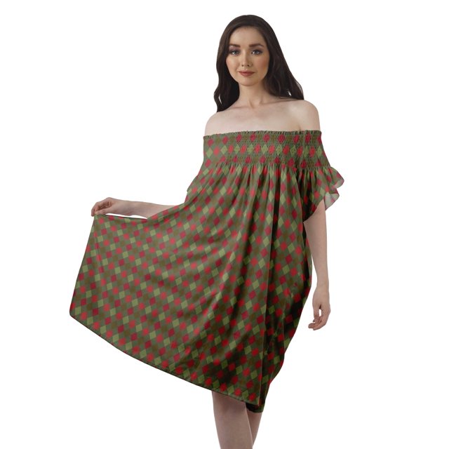 Moomaya Tenue d'Été en Poly-Crêpe Imprimée Robe à Manches Volantées pour Femmes Tenue Décontractée